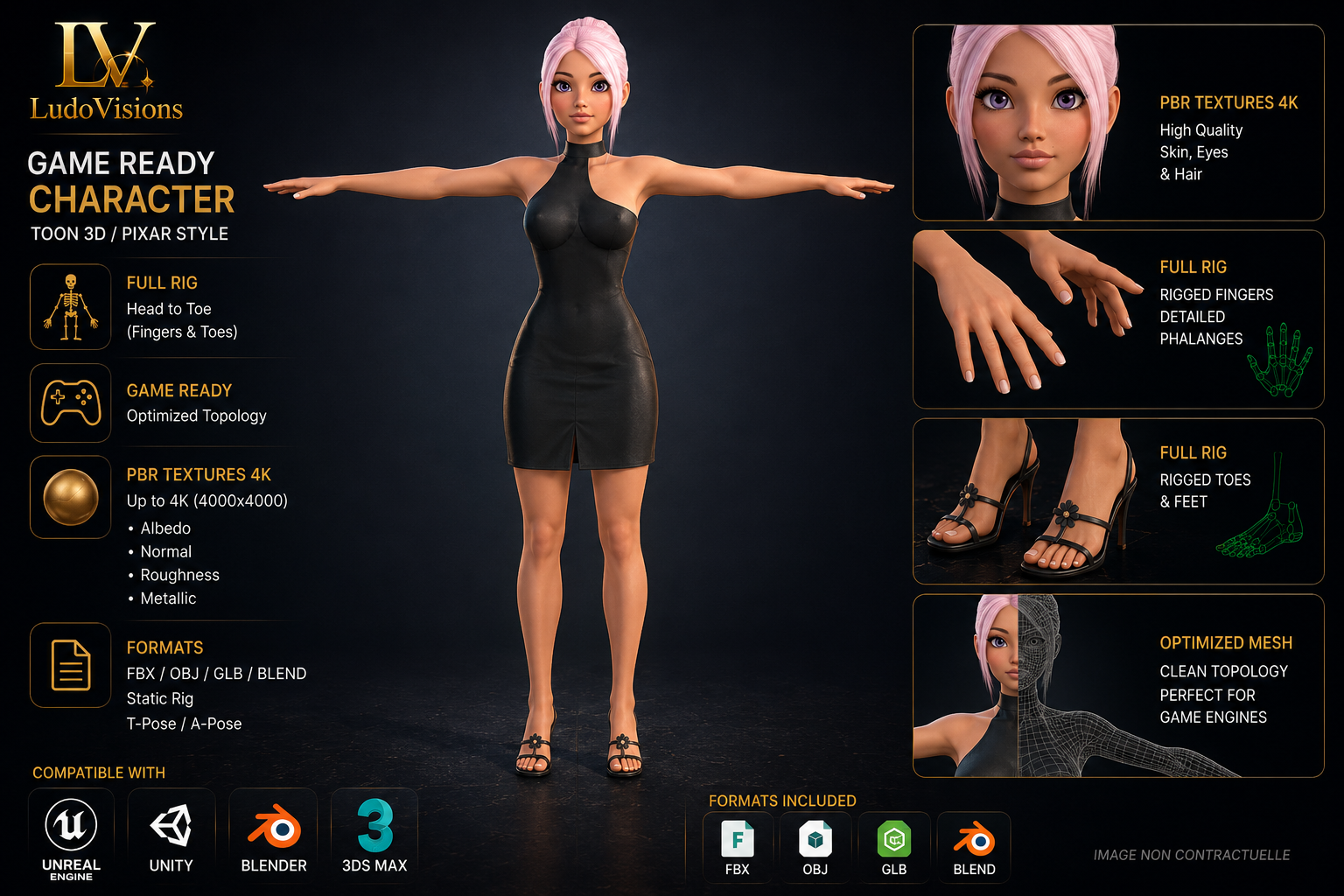 Personnage 3D Féminin Cartoon Asiatique – Game-Ready | Textures PBR 4K | FBX OBJ GLB BLEND – Image 11