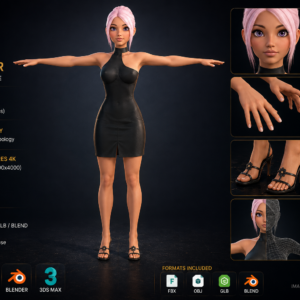 Personnage 3D Féminin Cartoon Asiatique – Game-Ready | Textures PBR 4K | FBX OBJ GLB BLEND