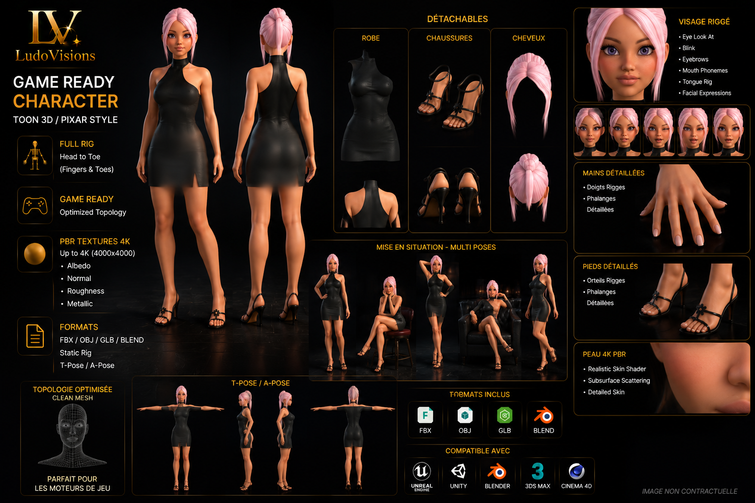 Personnage 3D Féminin Cartoon Asiatique – Game-Ready | Textures PBR 4K | FBX OBJ GLB BLEND – Image 8