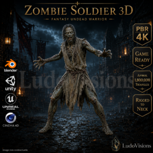 Zombie Soldat 3D – Personnage Riggé PBR 4K | GLB FBX OBJ Blender | Game-Ready