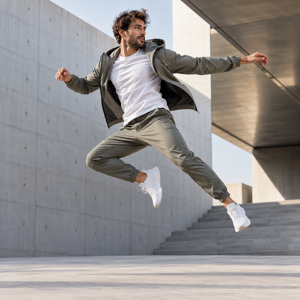 Mannequin en mouvement, saut en tenue décontractée
