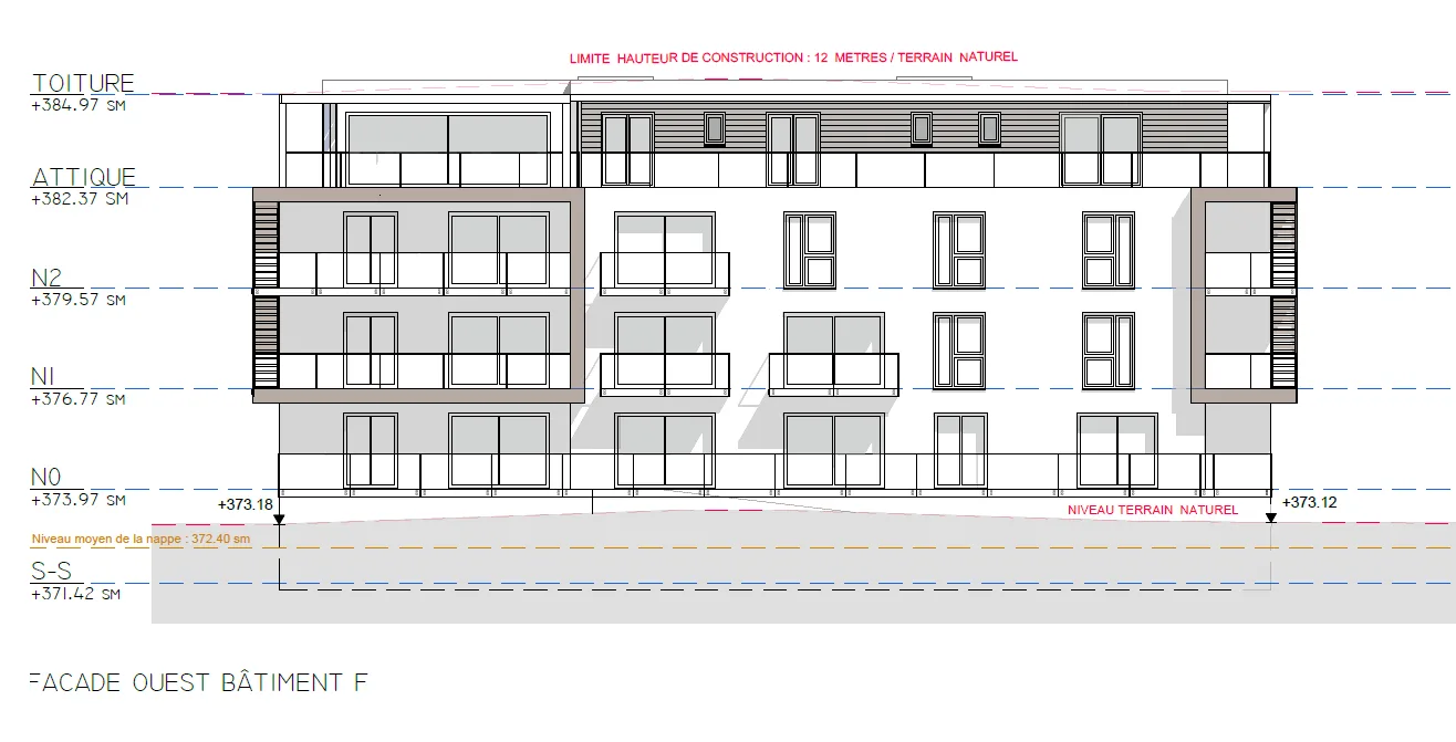Façade ouest du bâtiment F
