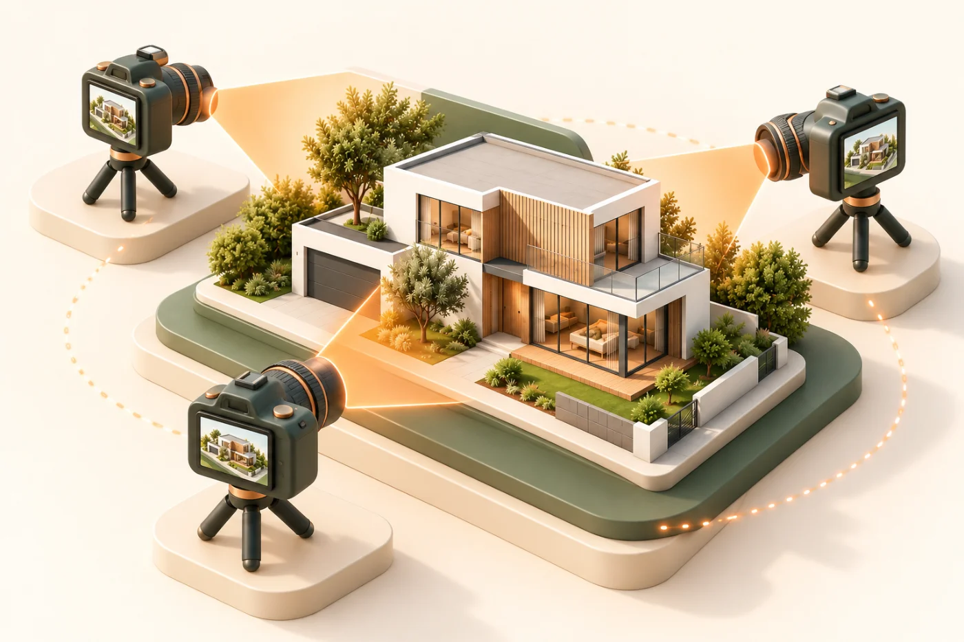 Illustration : caméras placées autour d'une maquette
